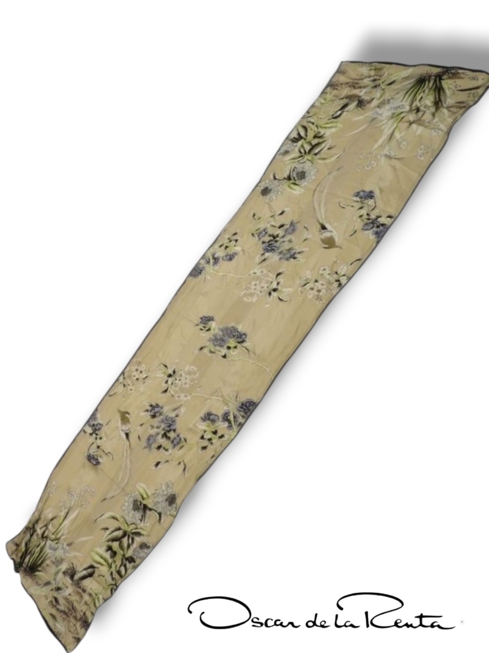 Oscar de la Renta Neutral Floral Silk Oblong Scarf